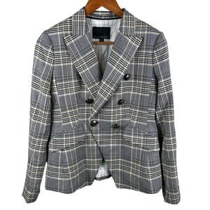 Banana Republic Blazer Jacket Women's Size 2 Gray Double‎ Breasted Plaid Office